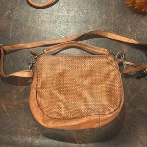Brown Leather Woven Crossbody Bag